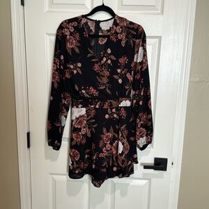 Floral romper with long sleeves and shorts